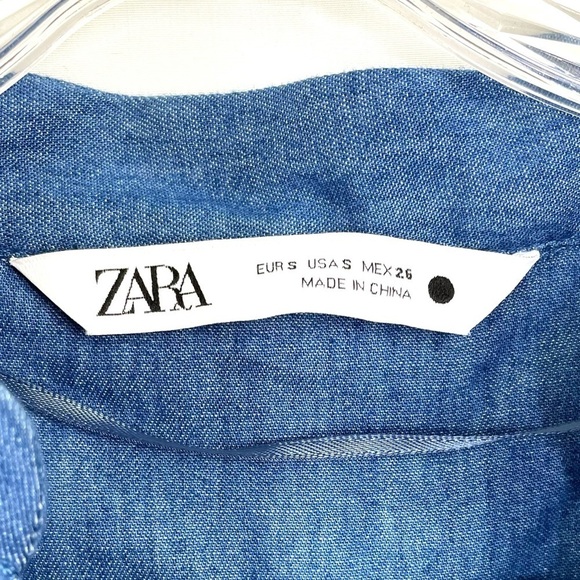 Zara Chambray Denim Eyelet Long Sleeve Smock Dress Sz S - Picture 13 of 13